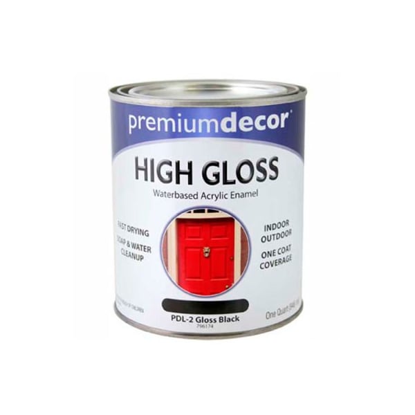 General Paint Premium Dcor Waterborne Acrylic Enamel, Gloss Finish, Black, Quart - 796174 - main